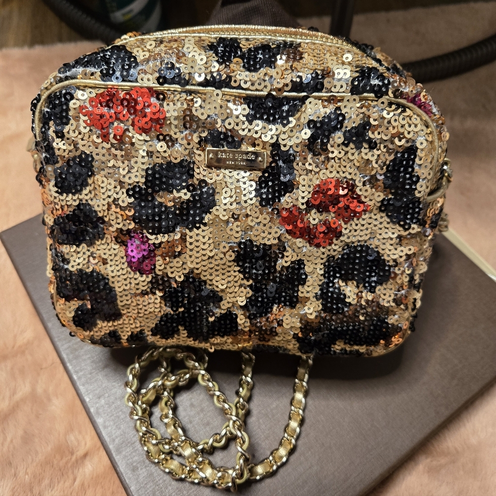 Kate Spade Sequin Leopard Gold Chain Crossbody Bag